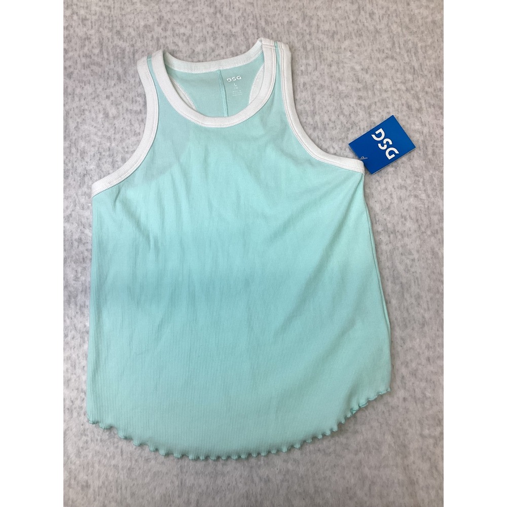 DSG Girls Cotton Rib Tank Waterscape Mint Green Racerback Lettuce Edge Size‎ M